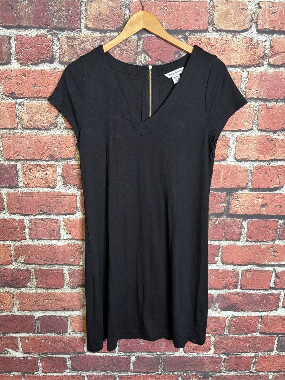 Tommy Bahama Womens Darcy V-Neck Black Dress Medium Short Sleeve